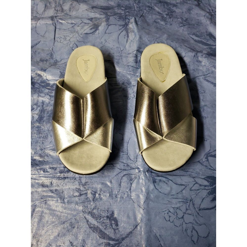 Jambu Women's Bloom Slide Sandal, silver/gunmetal, leather‎ women size 8
